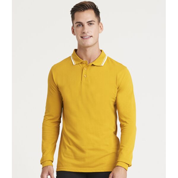 AWDis Long Sleeve Tipped 100 Polo Shirt Thumbnail